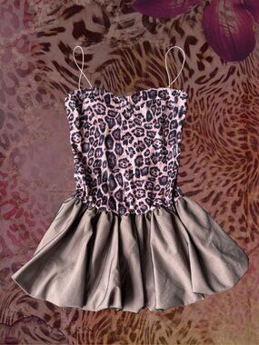 Y2K Leopard Print Mini Dress Bubble Hem Spaghetti Strap